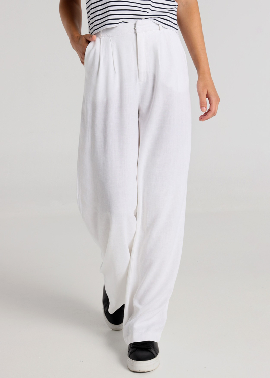 Pantalon chino - Avec plis | Coupe ample à plis - Plan long | Taille en pouces | Blanc