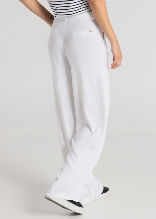Pantalon chino - Avec plis | Coupe ample à plis - Plan long | Taille en pouces | Blanc
