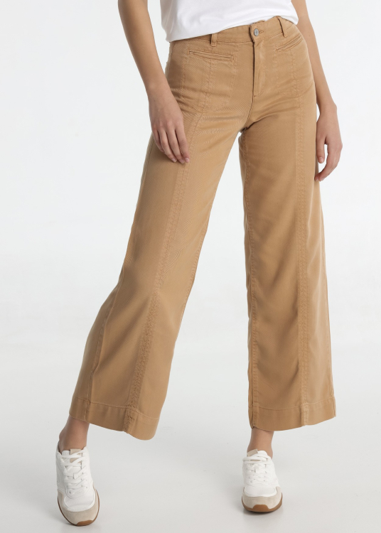 Pantalon - Poches avec bordures | Coupe droite - Taille longue | Taille en pouces | Brun