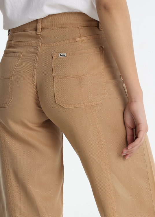 Pantalon - Poches avec bordures | Coupe droite - Taille longue | Taille en pouces | Brun