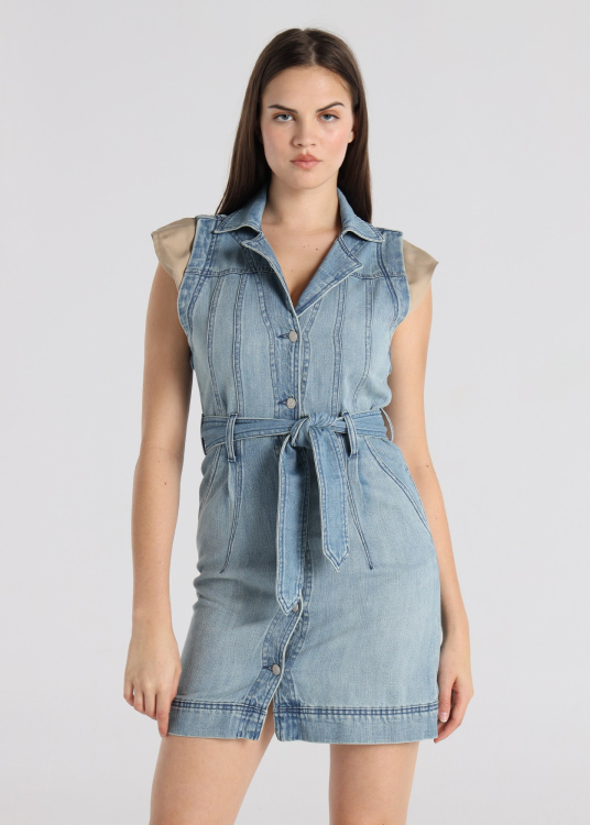 lois jeans Robe courte - Denim boutonnée avec ceinture