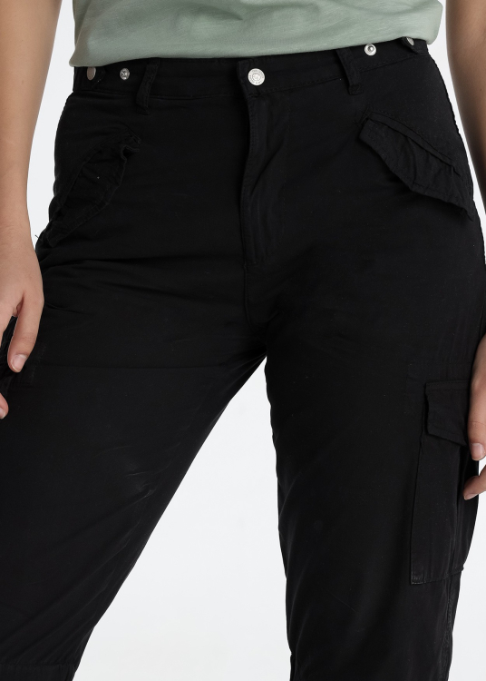Pantalon - Poches à rabats | Coupe cargo - Tir moyen | Taille en pouces | Noir