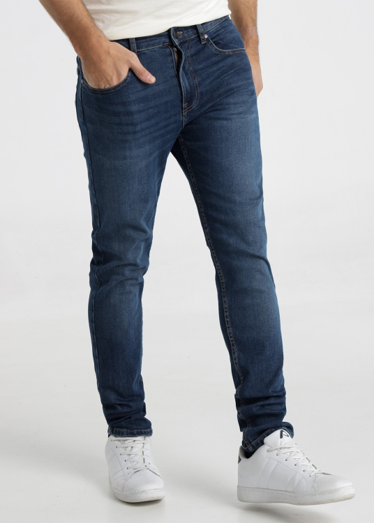 Jean délavé vintage Coupe fuselée Taille Moyenne | Bleu