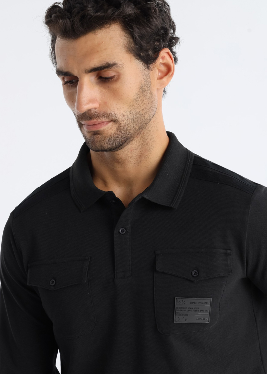 Polo manches longues avec poches et bandes à l'épaule