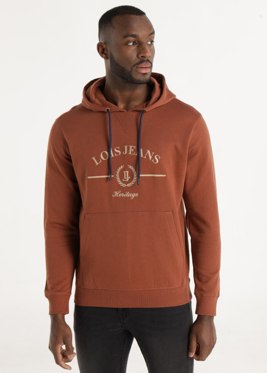Sweat à capuche graphique héraldique brodé avec poche kangourou | Brun