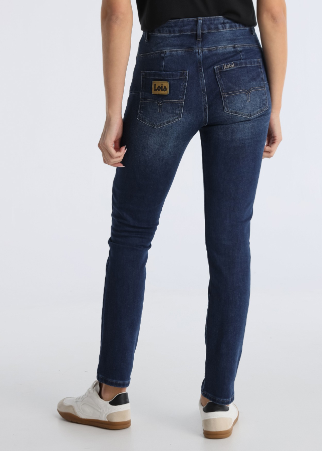 Jean femme bleu foncé légèrement délavé skinny taille haute - 54790