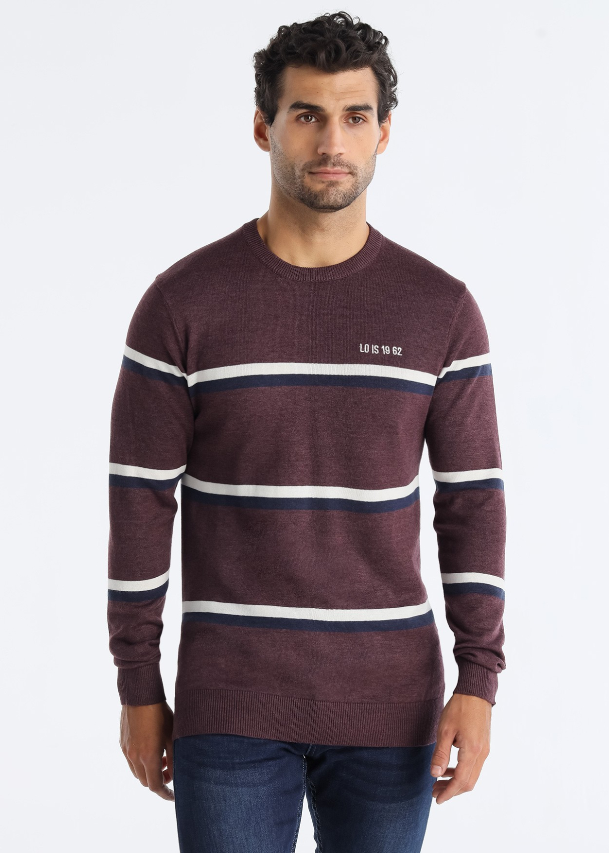 Pull ras du cou à rayures multicolores