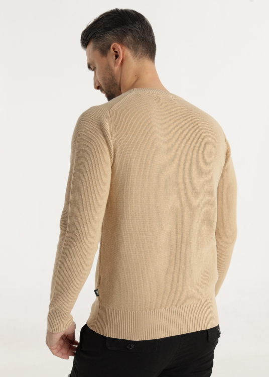 Pull  texture double col ras du cou avec imprimé