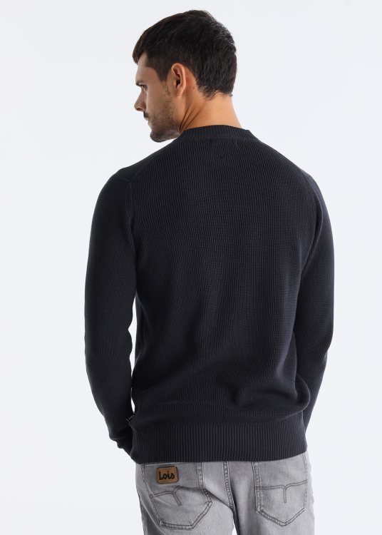 Pull  texture double col ras du cou avec imprimé | Noir