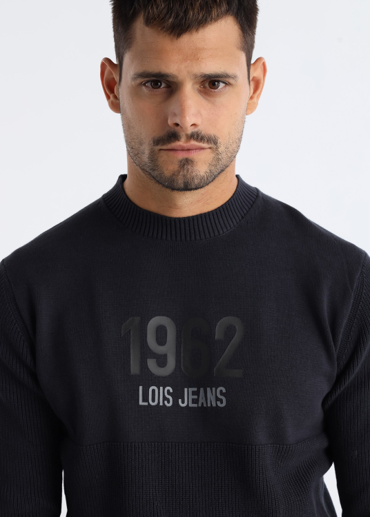 Pull  texture double col ras du cou avec imprimé