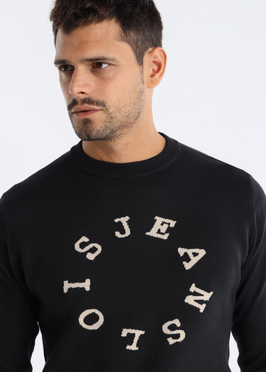 Pull col rond jacquard avec logo circulaire