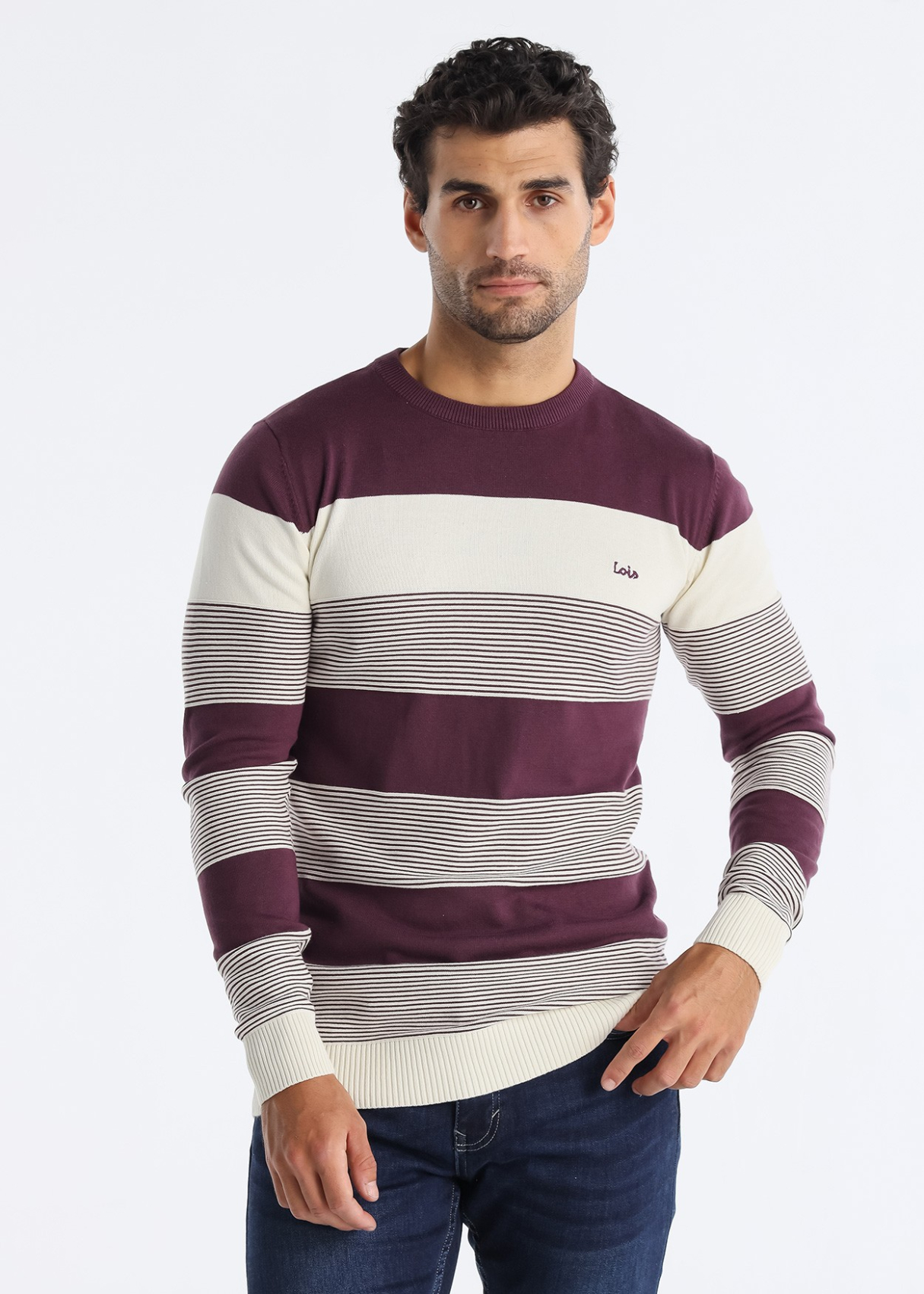 Pull à rayures avec patch logo et col ras du cou