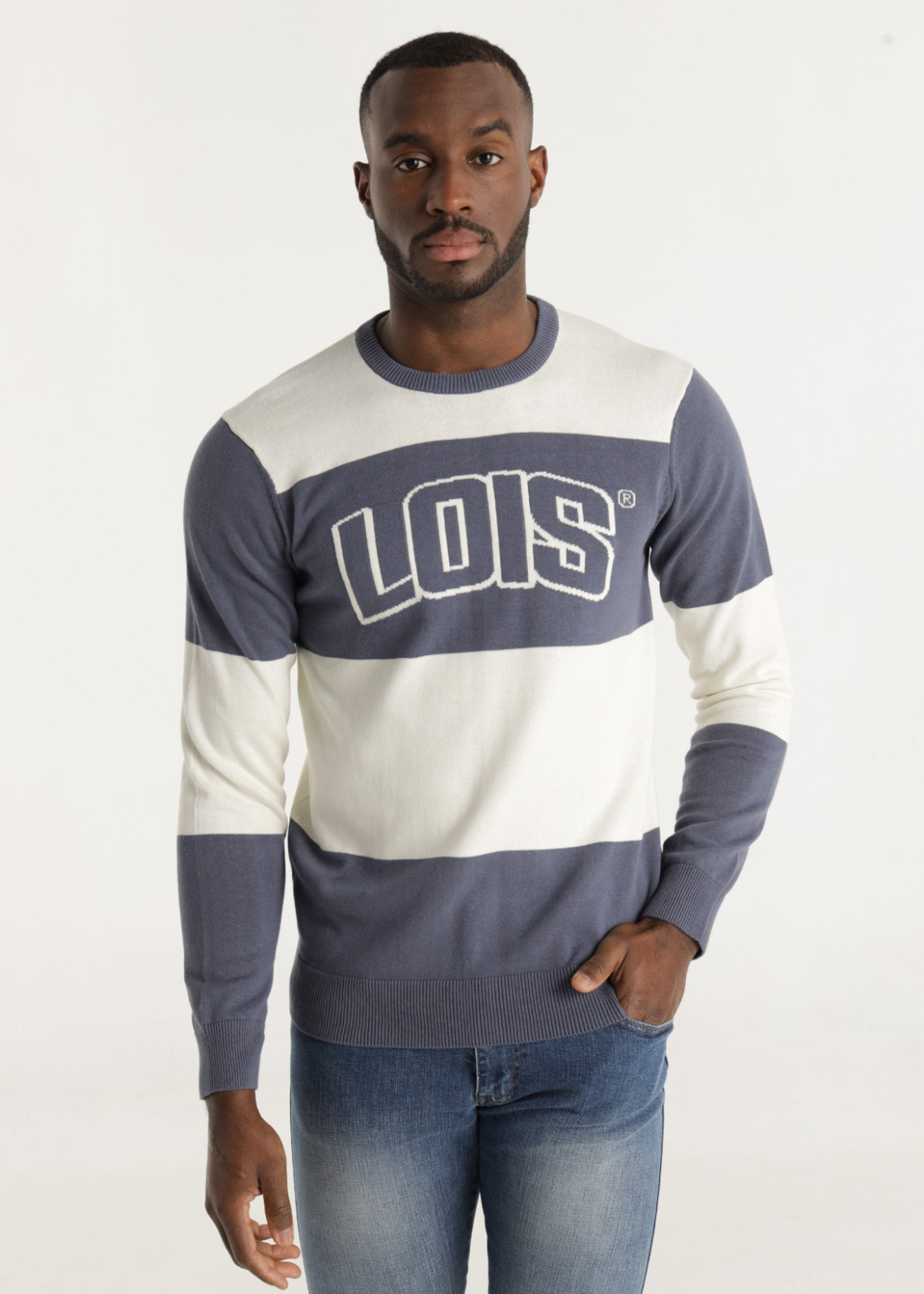 Pull ras du cou à rayures Lois intarsia