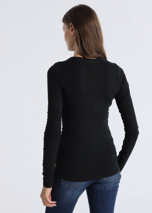 T-shirt manches longues froncés à la taille et aux manches | Noir