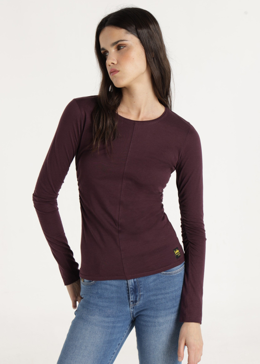 T-shirt manches longues froncés à la taille et aux manches | Grenat