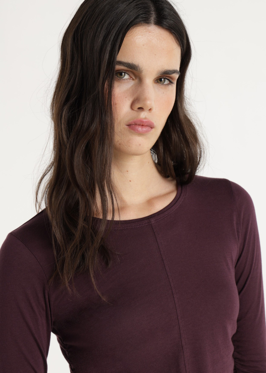 T-shirt manches longues froncés à la taille et aux manches | Grenat