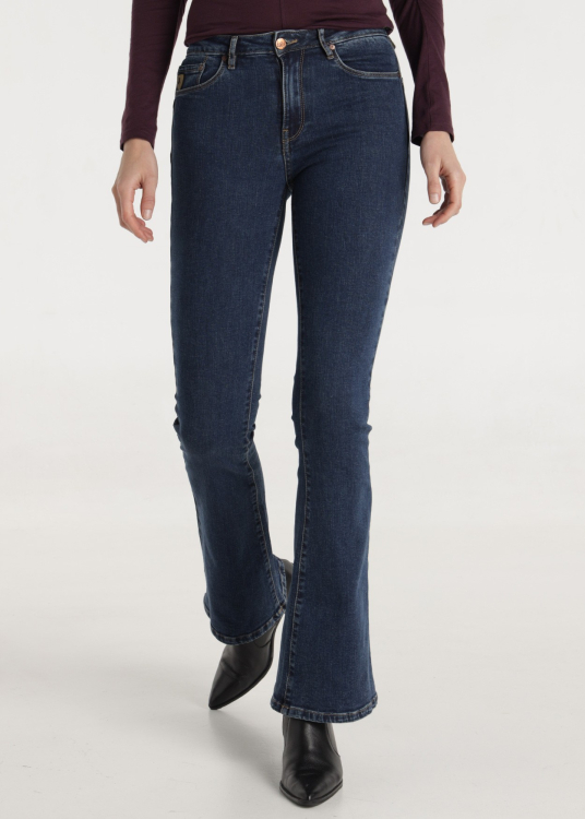 Jean délavé vintage Coupe push-up évasée Taille extra basse | Bleu