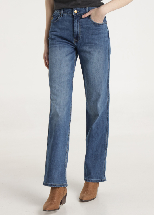 Jean Repreve bleu délavé moyen Coupe Mom Taille Moyenne | Bleu