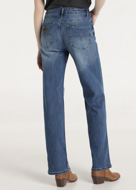 Jean Repreve bleu délavé moyen Coupe Mom Taille Moyenne | Bleu