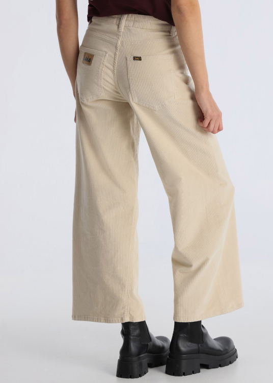 Pantalon en velours cÎtelé Coupe droite ample court Taille Moyenne | Beige