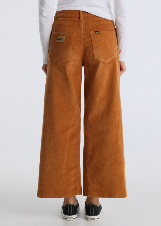 Pantalon en velours cÎtelé Coupe droite ample court Taille Moyenne | Brun