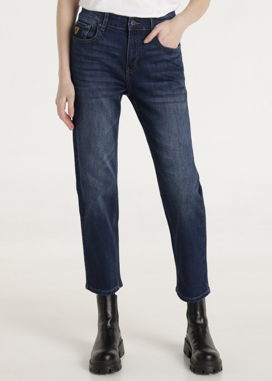 Jean Repreve bleu foncé délavé Coupe droite courte Taille Moyenne | Bleu