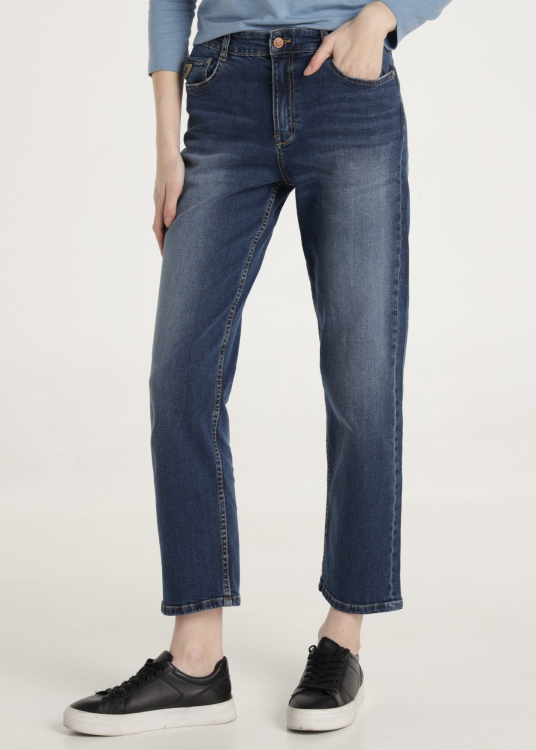 Jean bleu moyen délavé Coupe droite courte Taille Moyenne