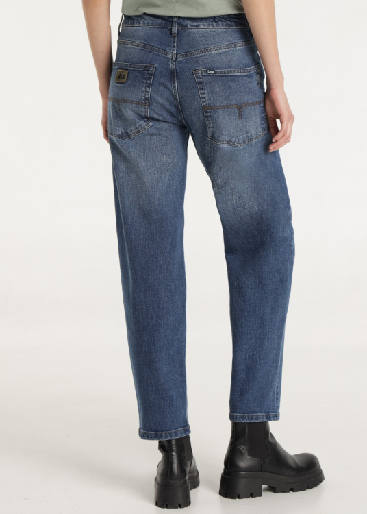 Jean délavé Cross Weave Stone Coupe ballon Taille haute | Bleu