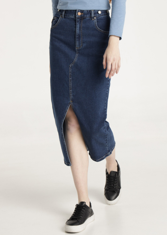 Jupe longue en jean avec fente au devant | Bleu