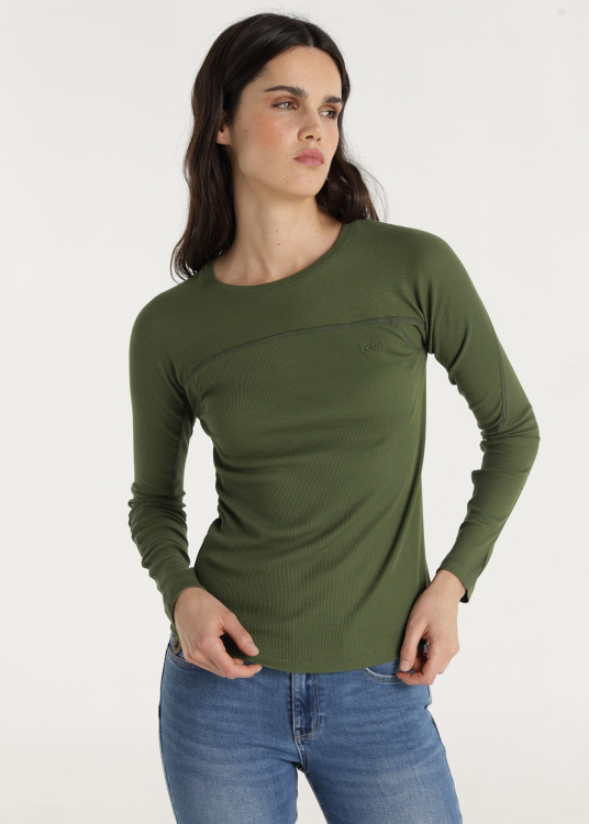 T-shirt cÎtelé ajusté manches longues | Vert