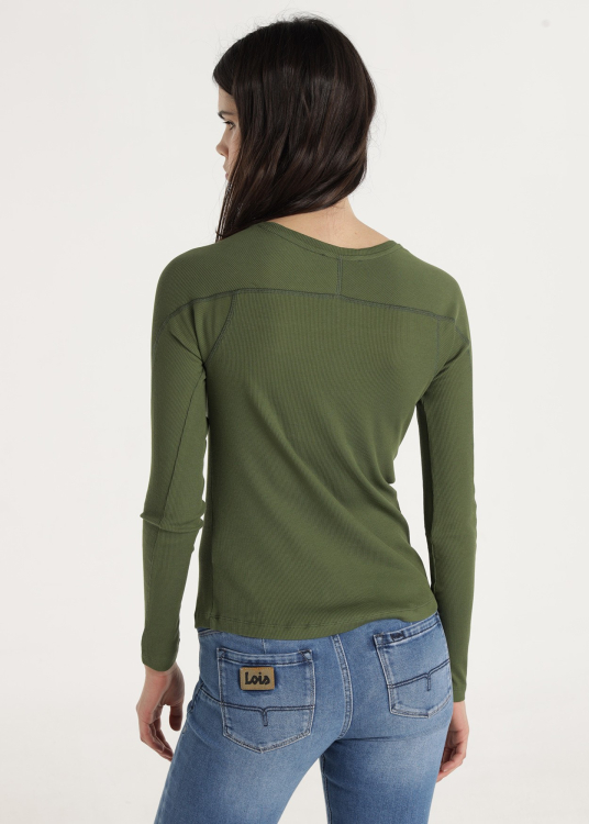 T-shirt cÎtelé ajusté manches longues | Vert