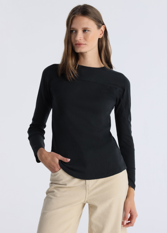 T-shirt cÎtelé ajusté manches longues | Gris