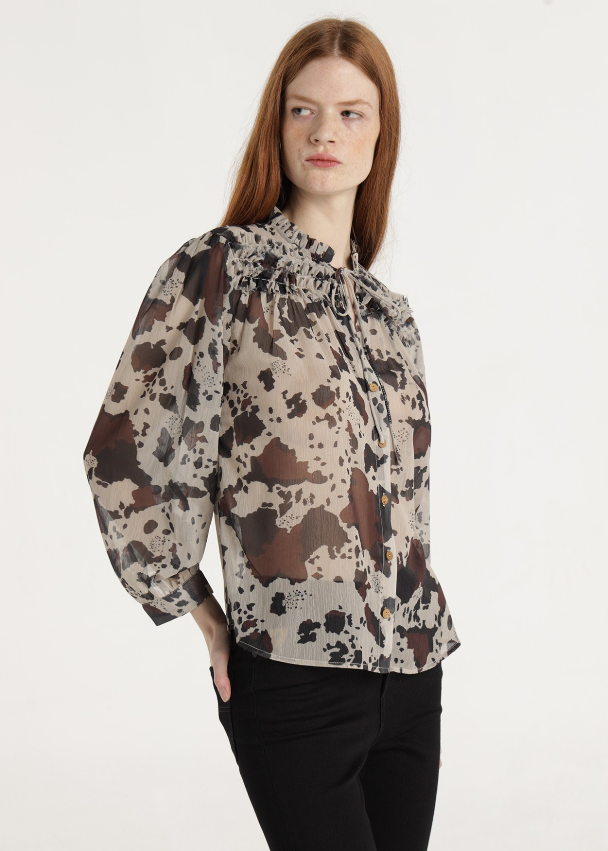 Chemise fluide manches longues avec imprimé animal