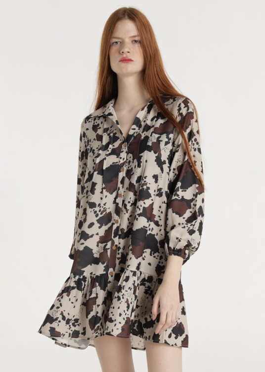 Robe courte fluide manches longues et imprimé animal | Imprimé