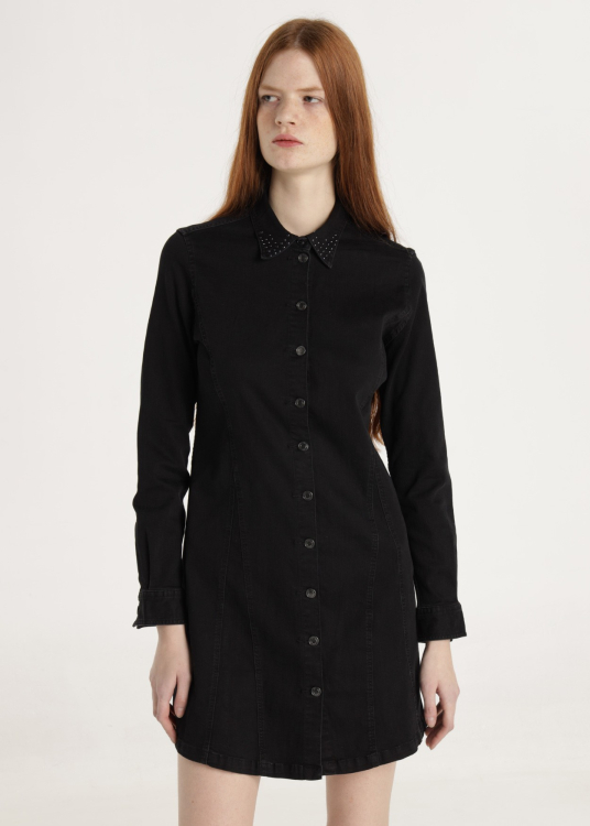 Robe jean courte noire délavée avec détails cloutés | Noir