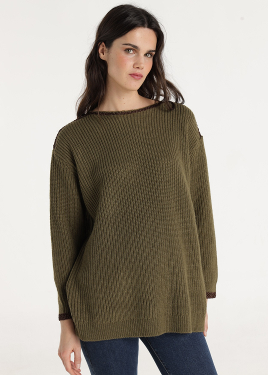 Pull col rond avec détail crochet en lurex | Vert
