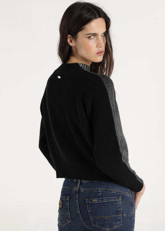 Pull col semi-montant tricot métalisé | Gris