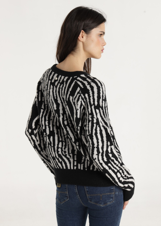 Pull col rond en maille jacquard avec imprimé zébre