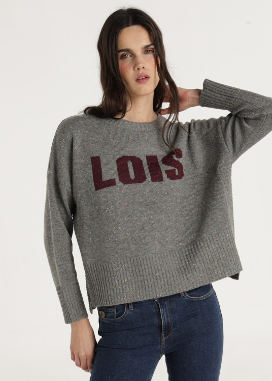 Pull ras du cou avec fentes intarsia Lois | Gris