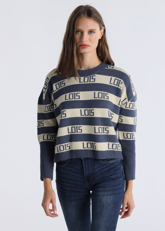 Pull tissé jacquard à rayure Lois horizontales | Bleu