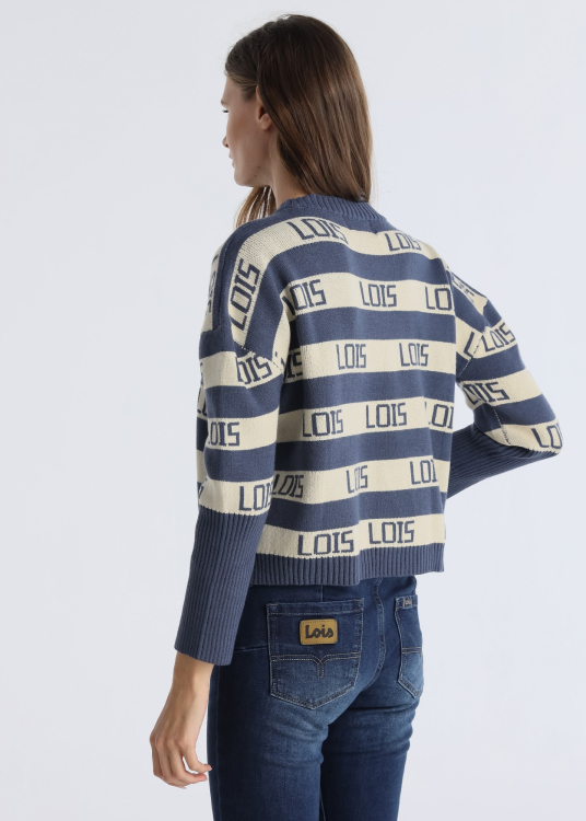 Pull tissé jacquard à rayure Lois horizontales | Bleu