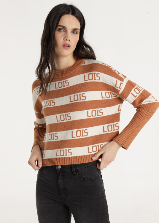 Pull tissé jacquard à rayure Lois horizontales | Brun