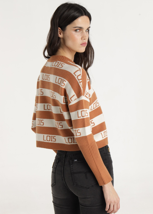 Pull tissé jacquard à rayure Lois horizontales | Brun