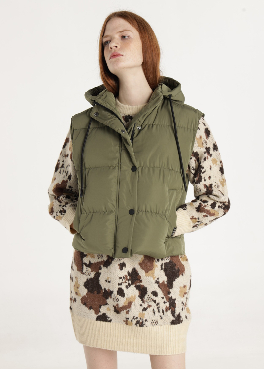 Gilet thermocollé à capuche avec poches au devant | Vert