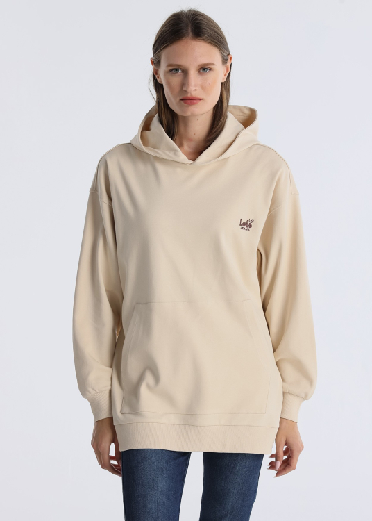 Sweat Ă  capuche avec poche kangourou et tissu doux | Beige