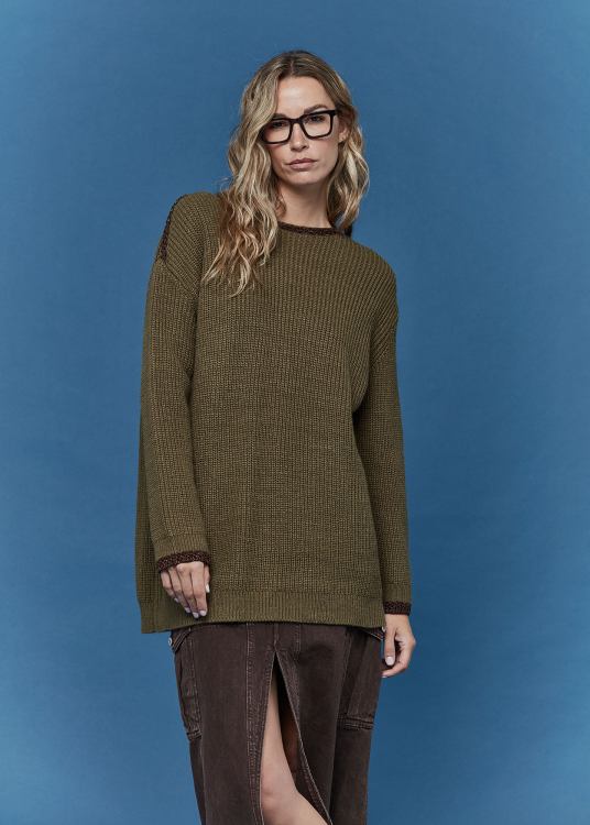 Pull col rond avec détail crochet en lurex | Vert