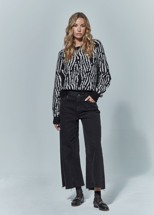 Pull col rond en maille jacquard avec imprimé zébre | Imprimé