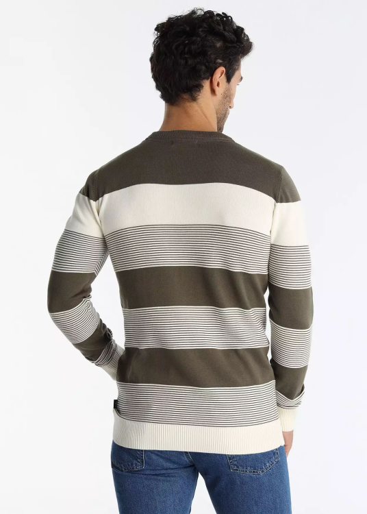 Pull à rayures avec patch logo et col ras du cou