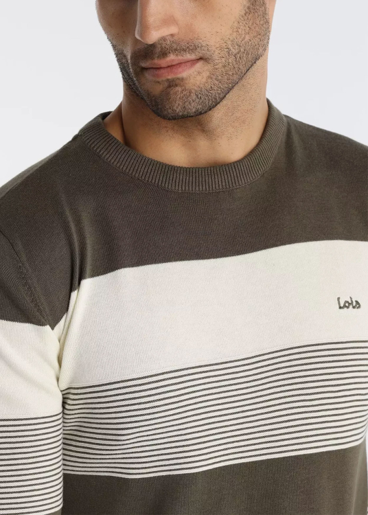 Pull à rayures avec patch logo et col ras du cou | Vert