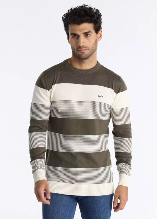 Pull à rayures avec patch logo et col ras du cou | Vert